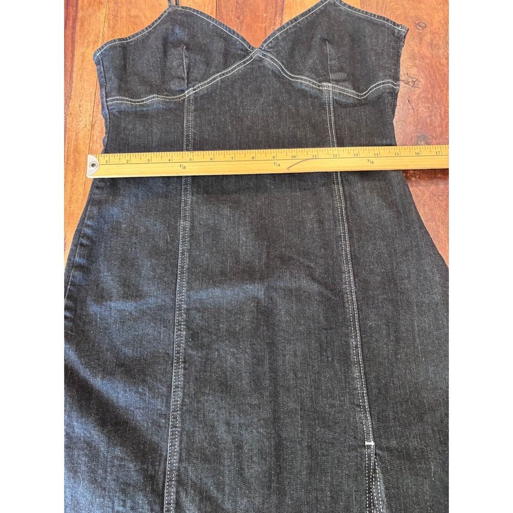 TOPSHOP denim mini dress women size 10 dark wash blue contrast stitch cami - Picture 5 of 9
